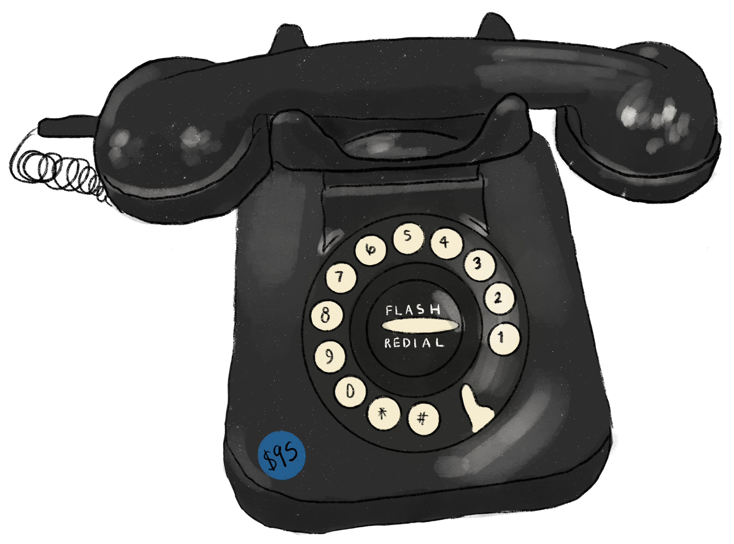 An illustration of a black rotary phone
