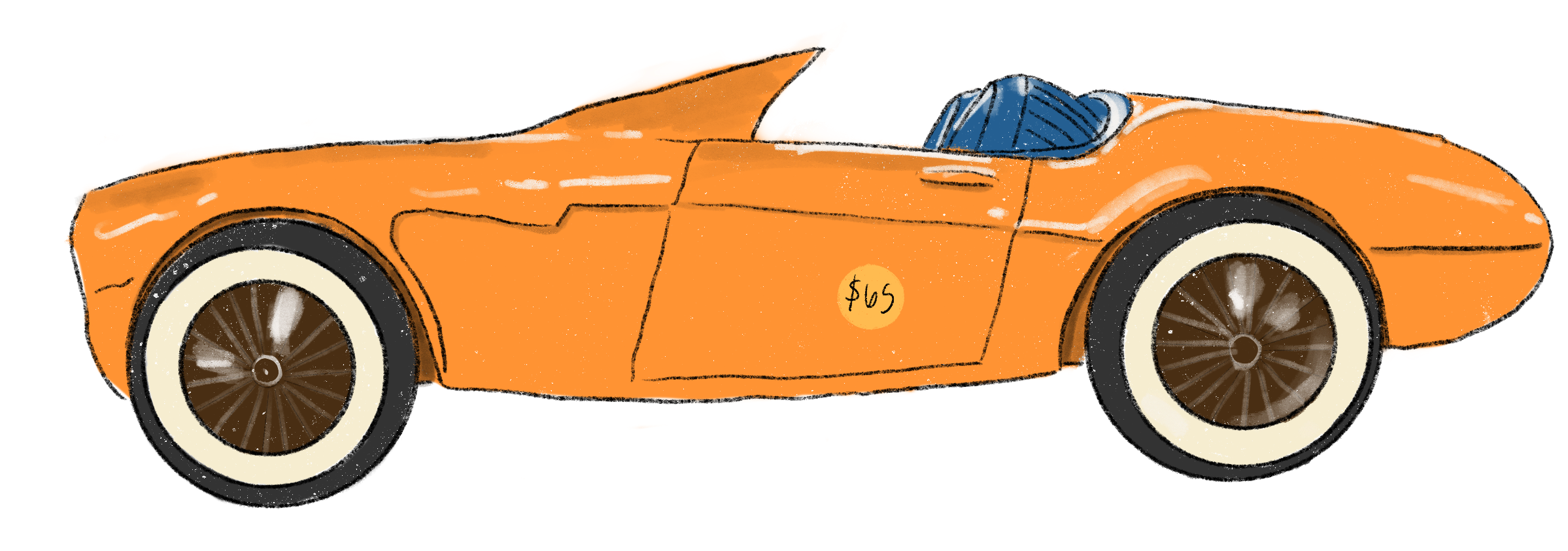 An illustration of an orange plastic toy car.